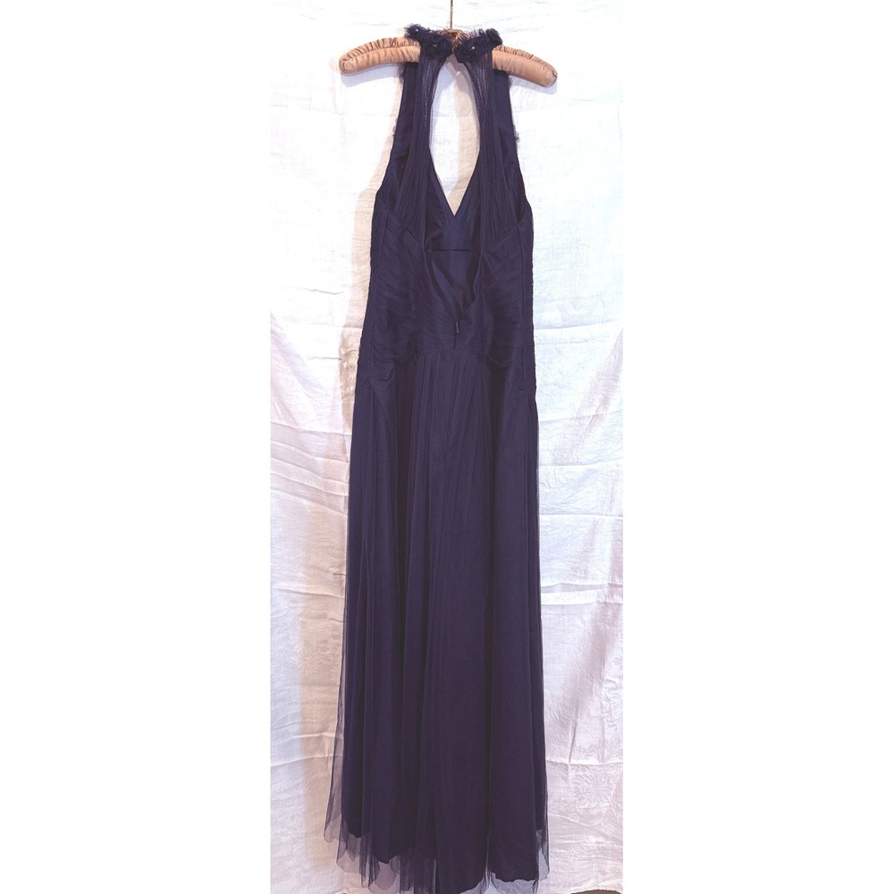 Alfred Angelo Navy Blue Mesh Halter Gown Floral Applique Formal Dress - Picture 5 of 10